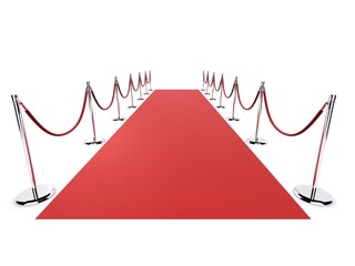 3d rendered illustration of a long red carpet with barriers
