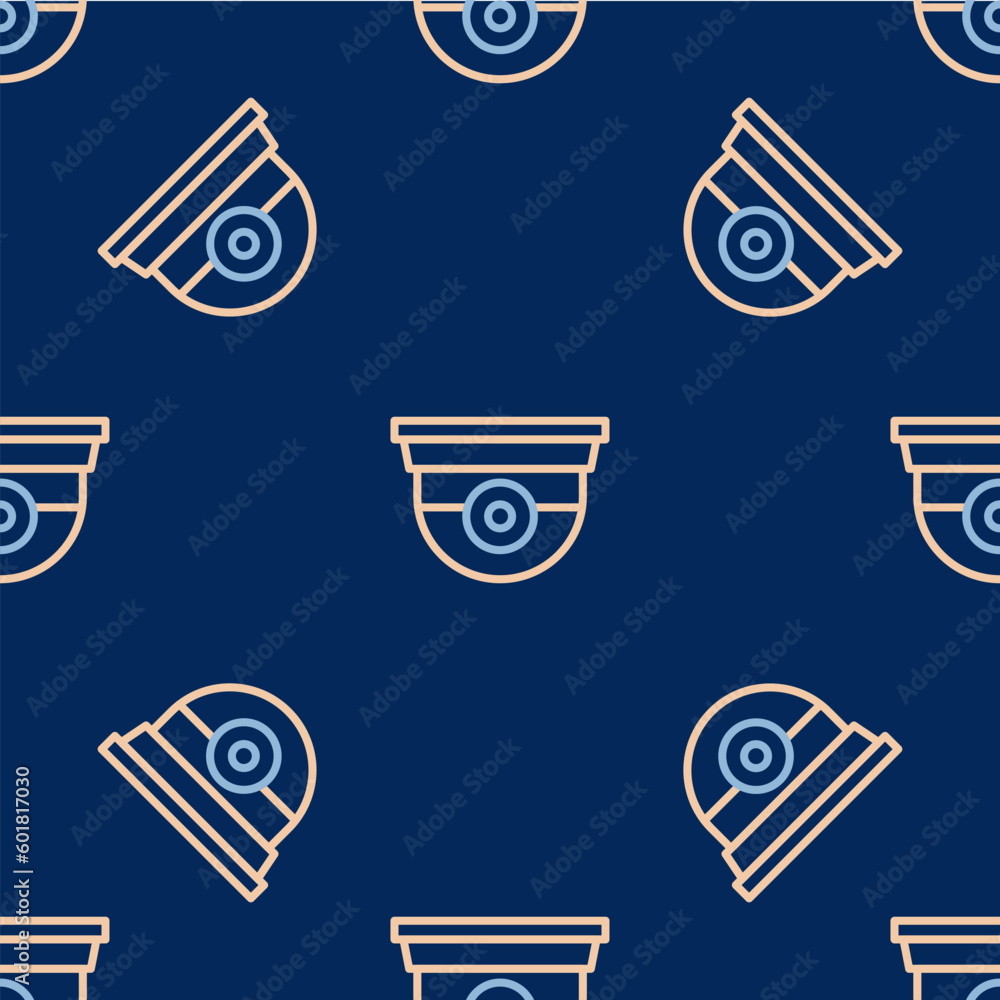 Poster line security camera icon isolated seamless pattern on blue background. vector