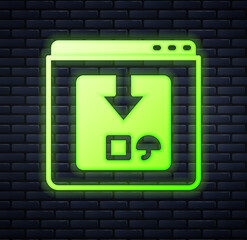 Glowing neon Online app delivery tracking icon isolated on brick wall background. Parcel tracking. Vector