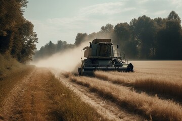 Fototapeta premium Agricultural field with a harvester. Generative AI