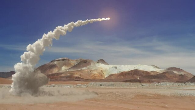 Detailed realistic animation of Missile Launch with dynamic smoke and exhaust.