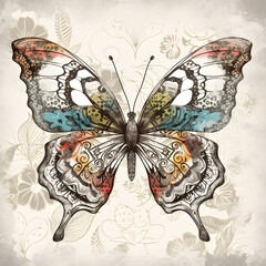 Naklejka na ściany i meble Watercolor colorful butterflies, isolated butterfly on white background Created with generative AI tools
