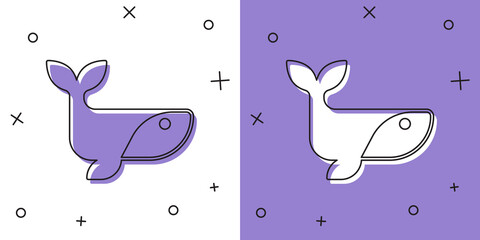 Set Whale icon isolated on white and purple background. Vector