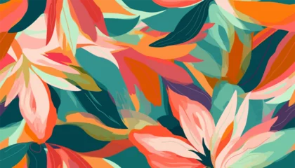 Fotobehang Modern tropical floral pattern. Colorful abstract contemporary seamless pattern. Hand drawn unique print © Eli Berr