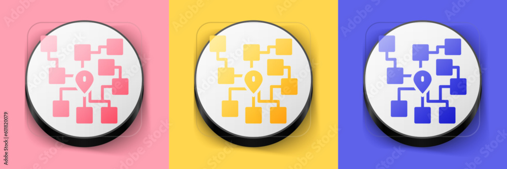 Poster isometric neural network icon isolated on pink, yellow and blue background. artificial intelligence 