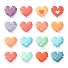 mini pastel cute hearts isolated on white set 4