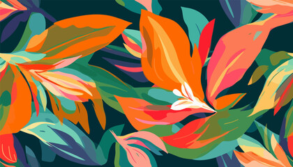 Modern tropical floral pattern. Colorful abstract contemporary seamless pattern. Hand drawn unique print