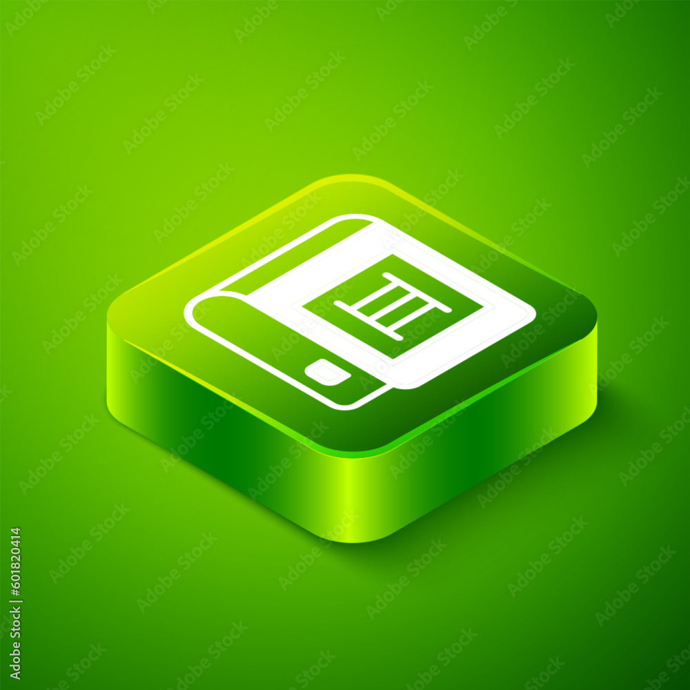 Aufkleber isometric book icon isolated on green background. third volume. green square button. vector
