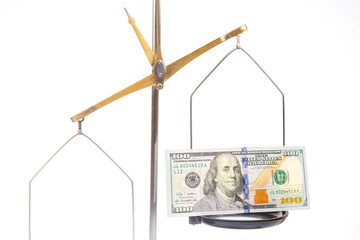 old pan scales. the concept of the difference in the exchange rate of monetary currencies....