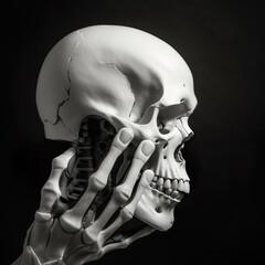 Humanoid robot hand gently cradling a fragile human skull