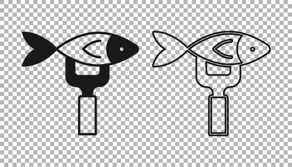 Black Dried fish icon isolated on transparent background. Vector