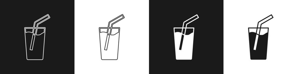 Set Glass with water icon isolated on black and white background. Soda glass. Vector