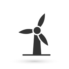 Grey Wind turbine icon isolated on white background. Wind generator sign. Windmill for electric power production. Vector