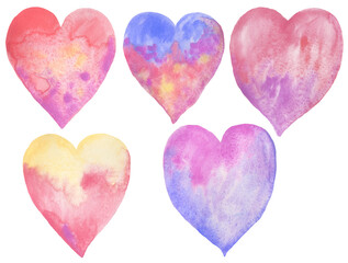 Set of delicate pastel isolated watercolor hearts