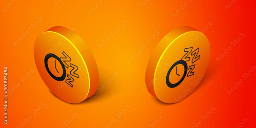 Poster isometric alarm clock icon isolated on orange background. wake up, get up concept. time sign. orange