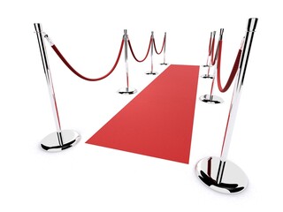 3d rendered illustration of a short red carpet with barriers