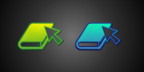 Green and blue Online book icon isolated on black background. Internet education concept, e-learning resources, distant online courses. Vector
