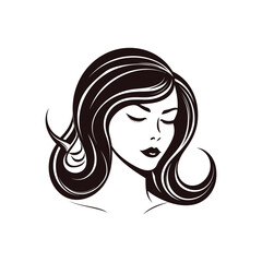 Portrait of a vintage woman, barbershop retro style, black and white logo. Vector illustration