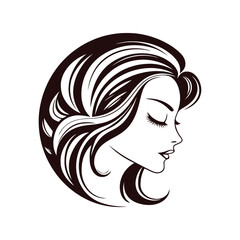 Portrait of a vintage woman, barbershop retro style, black and white logo. Vector illustration