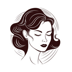 Portrait of a vintage woman, barbershop retro style, black and white logo. Vector illustration