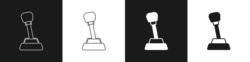 Set Gear shifter icon isolated on black and white background. Manual transmission icon. Vector