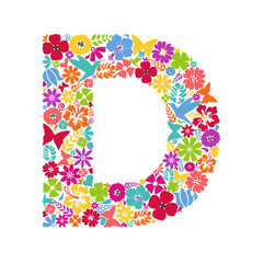Flower alphabet. Flower symbols forming letter D. Floral ornament in the form of a letter.