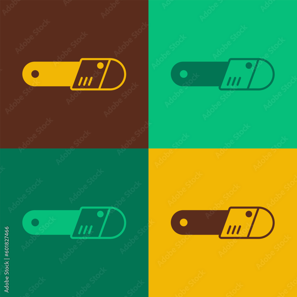 Poster pop art chainsaw icon isolated on color background. vector