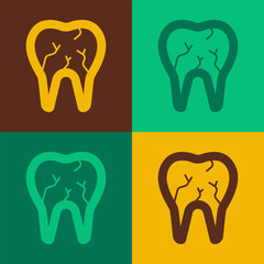 Pop art Broken tooth icon isolated on color background. Dental problem icon. Dental care symbol. Vector