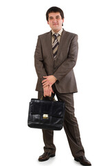 Businessman running with a briefcase isolated over white background