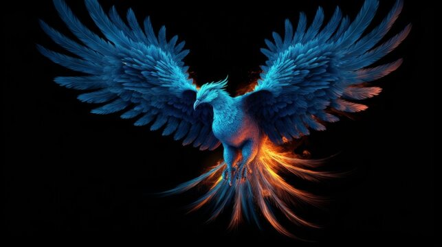 Flying blue phoenix. Generative AI