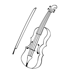 Hand drawn Musical instruments. Beautiful Violin in doodle Style Isolated on White Background