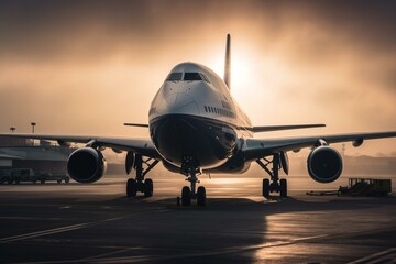 Fototapeta na wymiar Large jet preparing for departure on runway. Generative AI