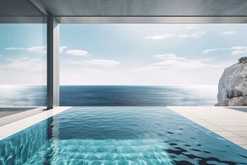 large swimming pool in an oceanfront apartment with ocean view ai generated 