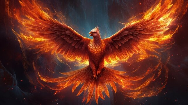 Flying fire phoenix. Generative AI