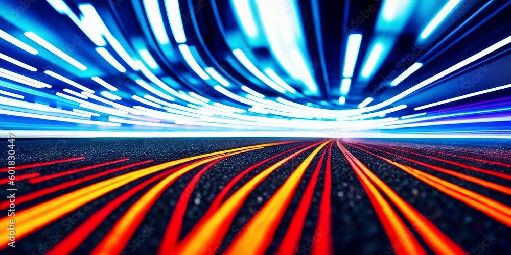 Poster city street with binary code numbers on motion blurred asphalt road, speed and faster digital matrix