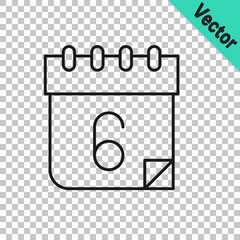 Black line Calendar icon isolated on transparent background. Event reminder symbol. Vector