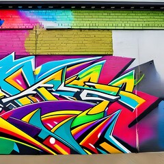 Naklejka premium 104 Graffiti Art: A creative and artistic background featuring graffiti art in vibrant and expressive colors that create a bold and edgy look3, Generative AI