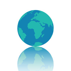 Earth. Globe icon on white background with reflection. Vector illustration