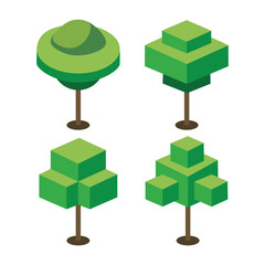 Set of original trees on white. Trees of different types for origami. Trees from geometric shapes. Vector illustration