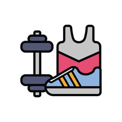 Sportswear and equipment. Sport equipment. Dumbbells, sportswear. Vector