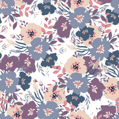 Obraz premium tiny bloom meadow flowers elements branches berry boho garden leafs wedding invitation clipart seamless pattern