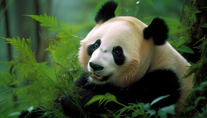 Obraz premium Giant panda in a forest , ai, ai generative, illustration