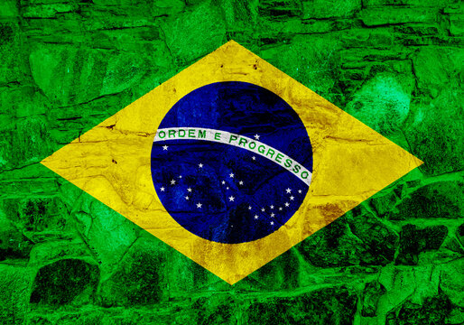 Flag of the Brazil on a textured background. Concept collage.