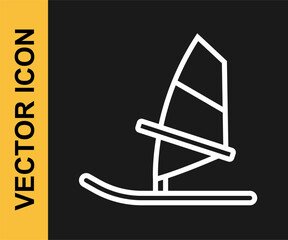 White line Windsurfing icon isolated on black background. Vector