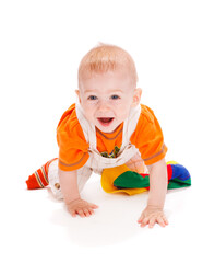 Happy baby boy crawling