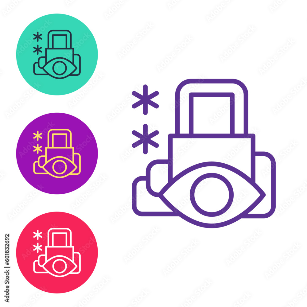 Poster set line cyber security icon isolated on white background. closed padlock on digital circuit board. 