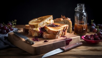 Fototapeta na wymiar Peanut butter and jelly sandwich , ai, ai generative, illustration