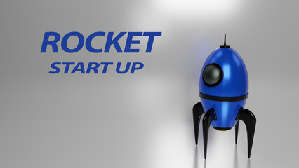 Obraz na płótnie Canvas 3d render rocket with writing the rocket startup, Business concept isolated white background illustration