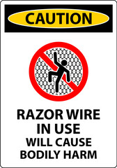 Caution Sign Razor Wire In Use Will Cause Bodily Harm
