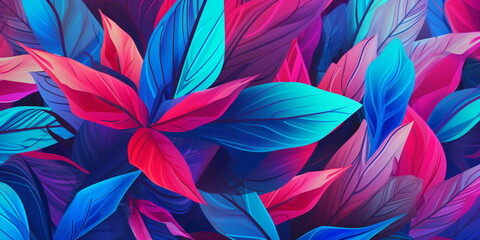 Tropische moderne neon Blätter Hintergrund -  Natur Hintergrund mit AI erstellt	